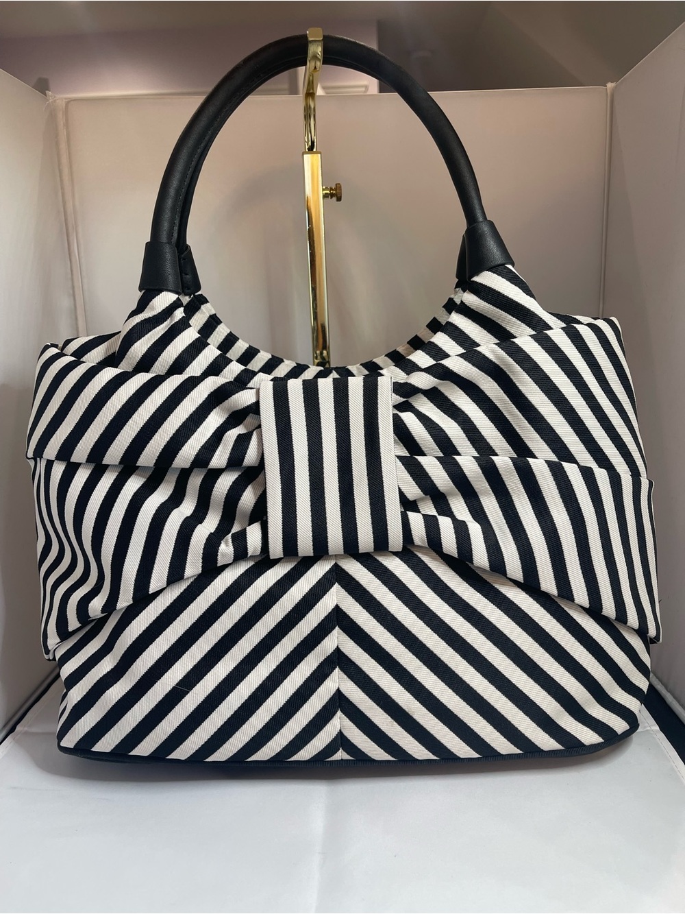 kate spade Black & White Striped Bow-Front Shoulder Bag